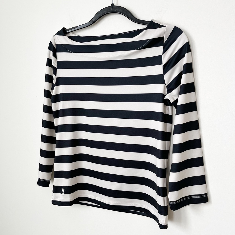 NWT Dudley Stephens Bar Harbor Boatneck Top Black Cream Cabana‎ Stripe Womens XS - Picture 2 of 9